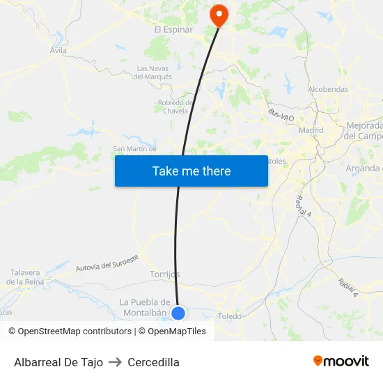 Albarreal De Tajo to Cercedilla map