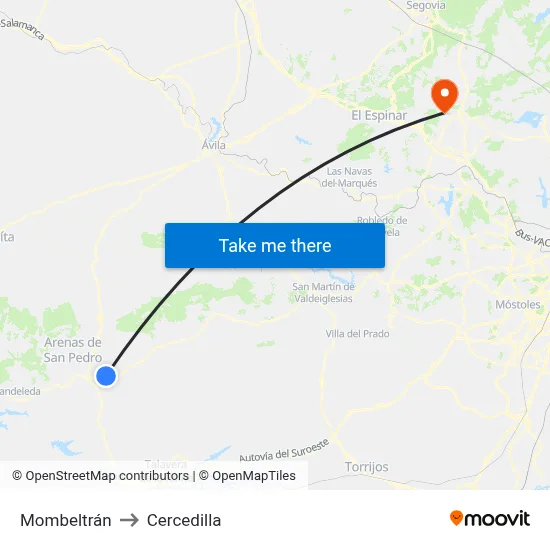 Mombeltrán to Cercedilla map