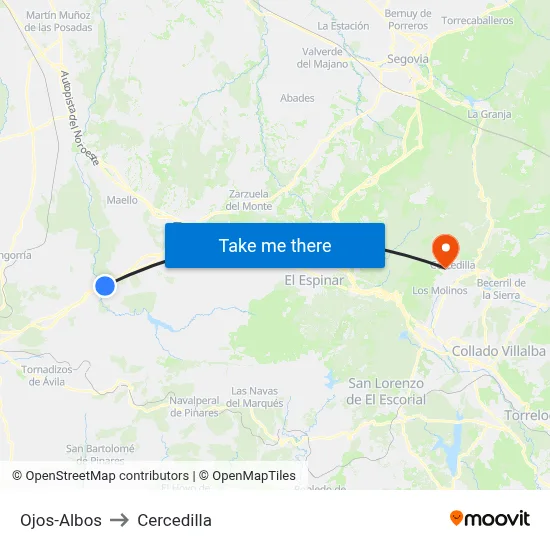 Ojos-Albos to Cercedilla map