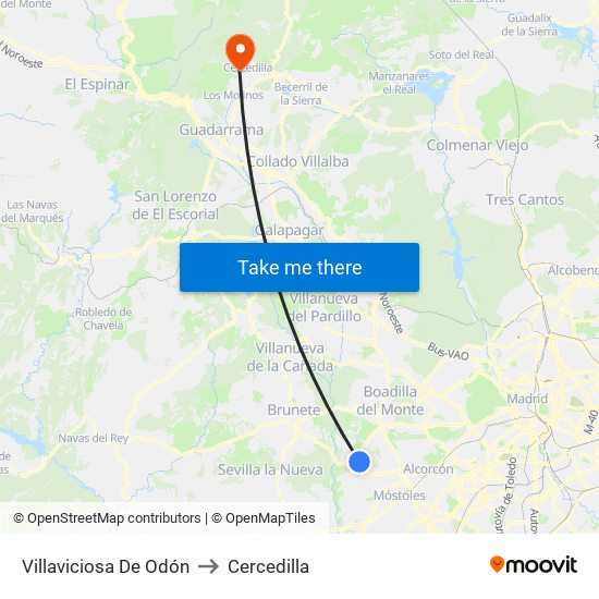 Villaviciosa De Odón to Cercedilla map