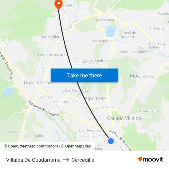 Villalba De Guadarrama to Cercedilla map