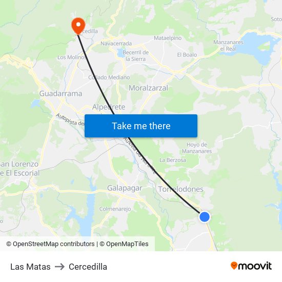 Las Matas to Cercedilla map