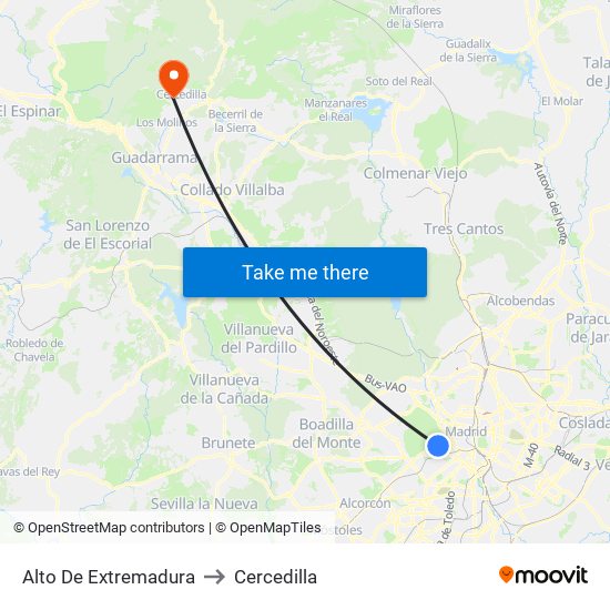 Alto De Extremadura to Cercedilla map
