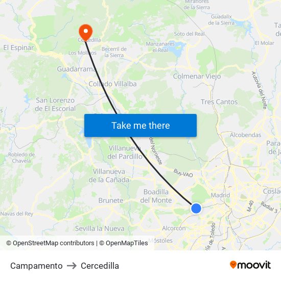 Campamento to Cercedilla map