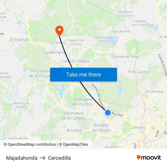 Majadahonda to Cercedilla map