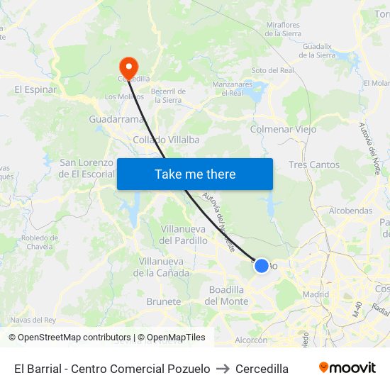 El Barrial - Centro Comercial Pozuelo to Cercedilla map