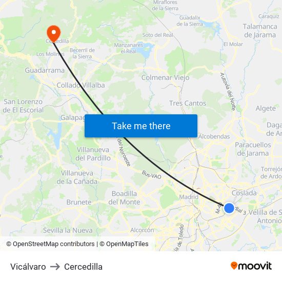 Vicálvaro to Cercedilla map