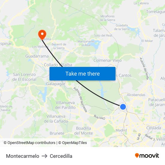 Montecarmelo to Cercedilla map