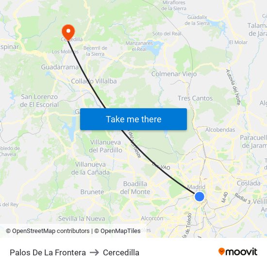 Palos De La Frontera to Cercedilla map