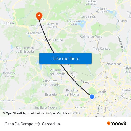 Casa De Campo to Cercedilla map