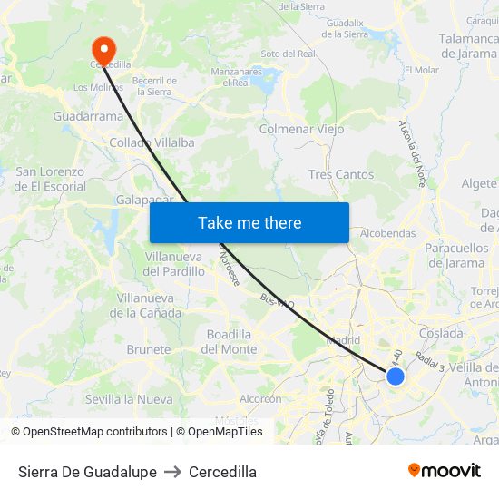 Sierra De Guadalupe to Cercedilla map