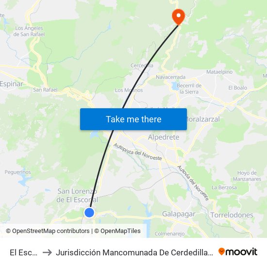 El Escorial to Jurisdicción Mancomunada De Cerdedilla Y Navacerrada map