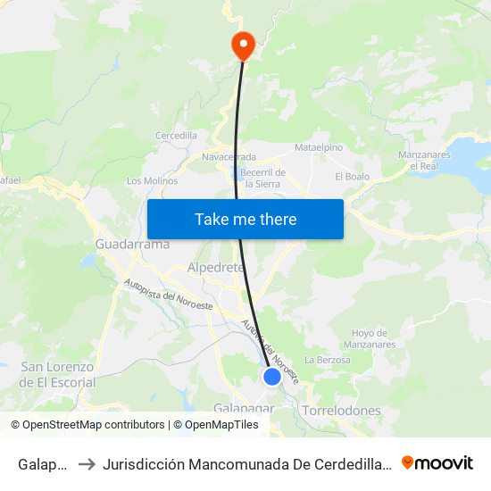 Galapagar to Jurisdicción Mancomunada De Cerdedilla Y Navacerrada map