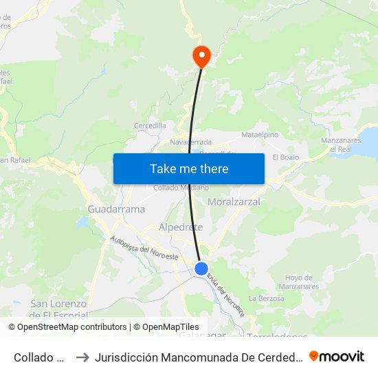 Collado Villalba to Jurisdicción Mancomunada De Cerdedilla Y Navacerrada map