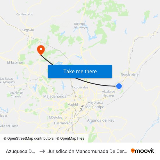 Azuqueca De Henares to Jurisdicción Mancomunada De Cerdedilla Y Navacerrada map