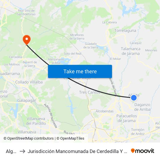 Algete to Jurisdicción Mancomunada De Cerdedilla Y Navacerrada map