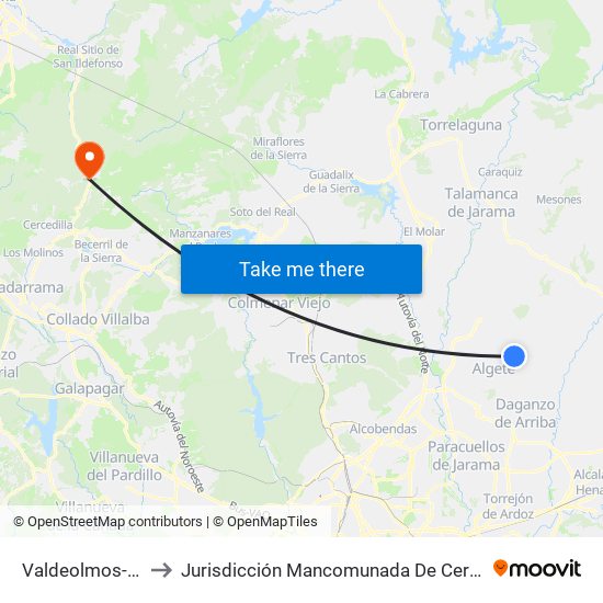 Valdeolmos-Alalpardo to Jurisdicción Mancomunada De Cerdedilla Y Navacerrada map