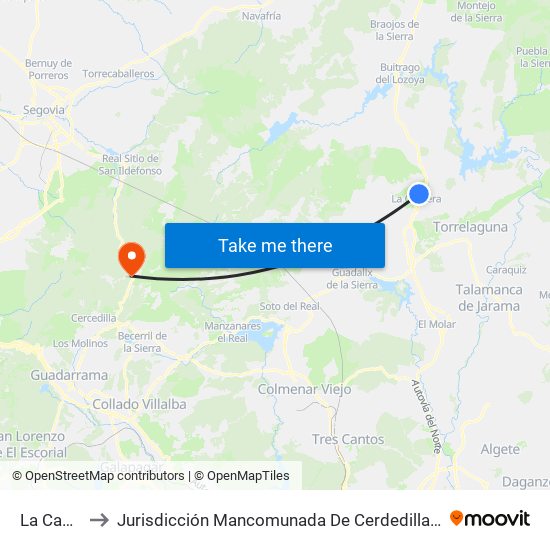 La Cabrera to Jurisdicción Mancomunada De Cerdedilla Y Navacerrada map
