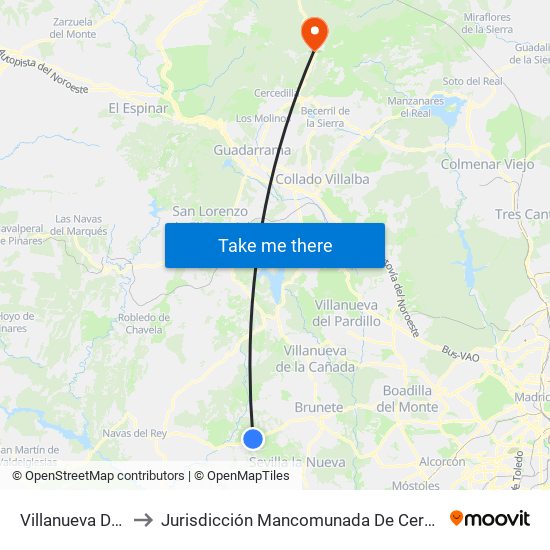 Villanueva De Perales to Jurisdicción Mancomunada De Cerdedilla Y Navacerrada map