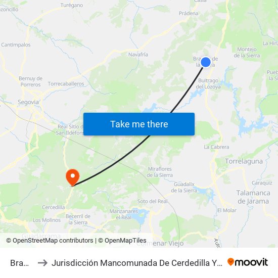 Braojos to Jurisdicción Mancomunada De Cerdedilla Y Navacerrada map