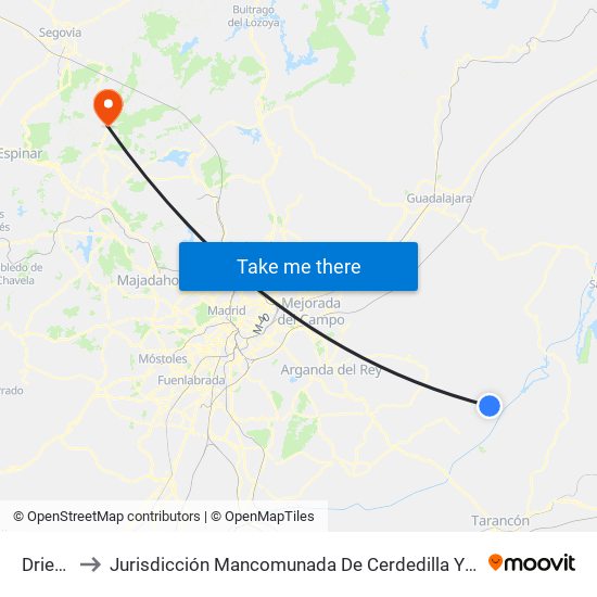 Driebes to Jurisdicción Mancomunada De Cerdedilla Y Navacerrada map