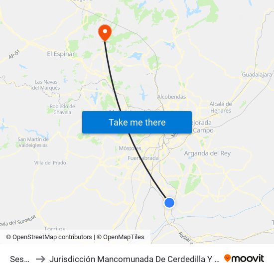 Seseña to Jurisdicción Mancomunada De Cerdedilla Y Navacerrada map