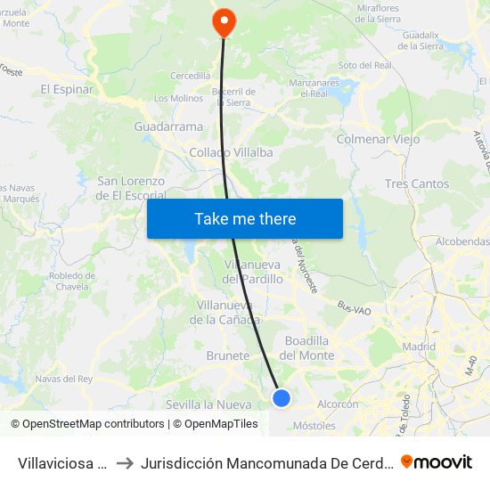 Villaviciosa De Odón to Jurisdicción Mancomunada De Cerdedilla Y Navacerrada map