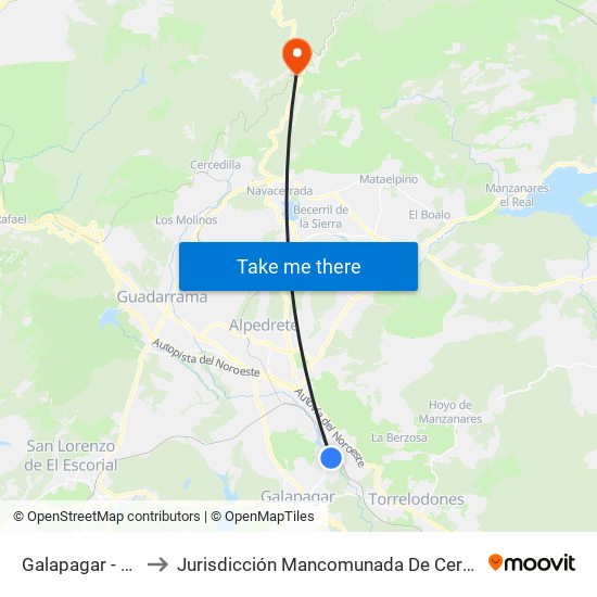 Galapagar - La Navata to Jurisdicción Mancomunada De Cerdedilla Y Navacerrada map
