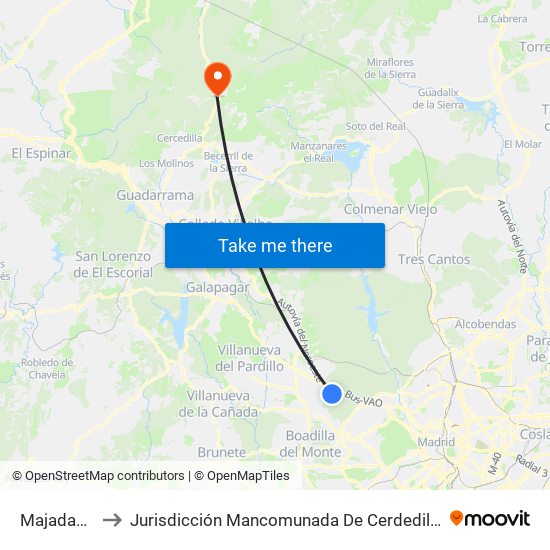Majadahonda to Jurisdicción Mancomunada De Cerdedilla Y Navacerrada map