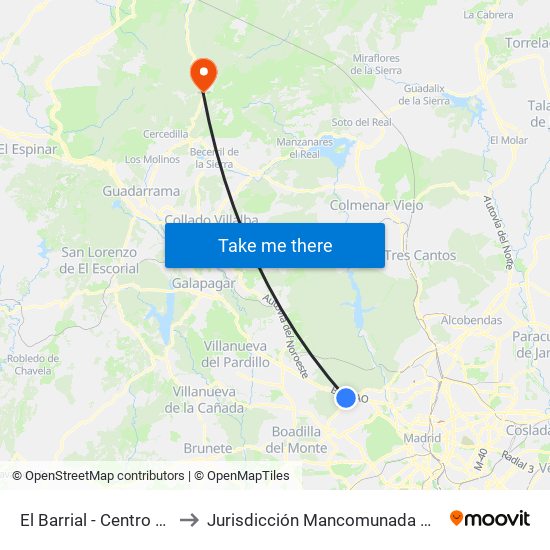 El Barrial - Centro Comercial Pozuelo to Jurisdicción Mancomunada De Cerdedilla Y Navacerrada map