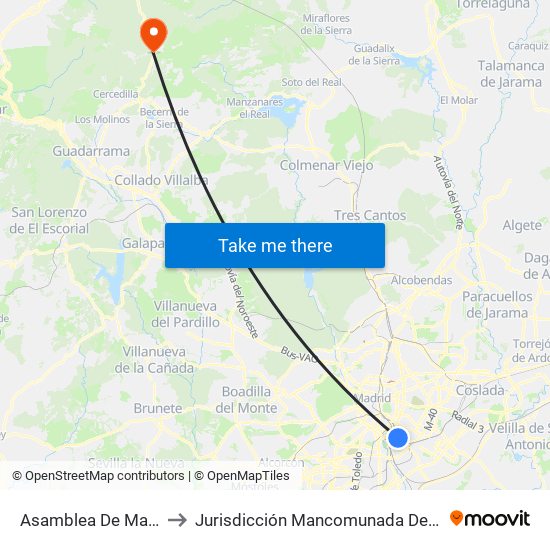 Asamblea De Madrid - Entrevías to Jurisdicción Mancomunada De Cerdedilla Y Navacerrada map
