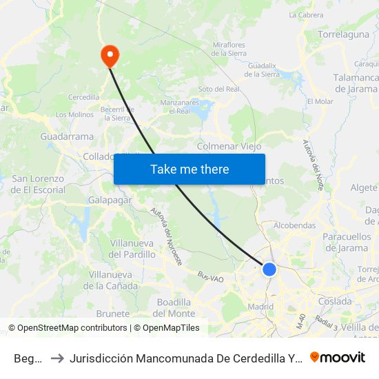 Begoña to Jurisdicción Mancomunada De Cerdedilla Y Navacerrada map