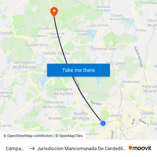 Campamento to Jurisdicción Mancomunada De Cerdedilla Y Navacerrada map