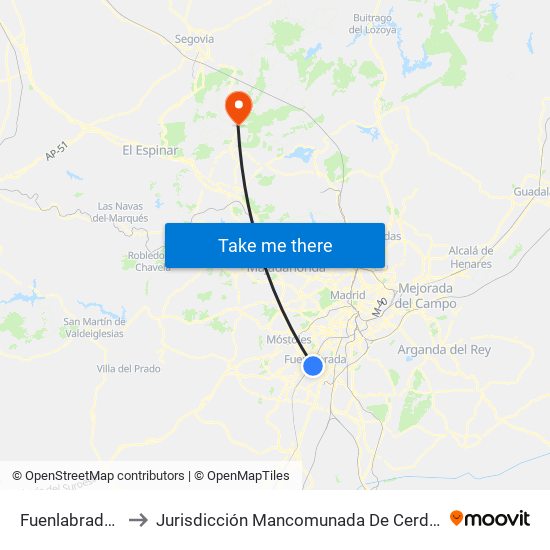 Fuenlabrada Central to Jurisdicción Mancomunada De Cerdedilla Y Navacerrada map