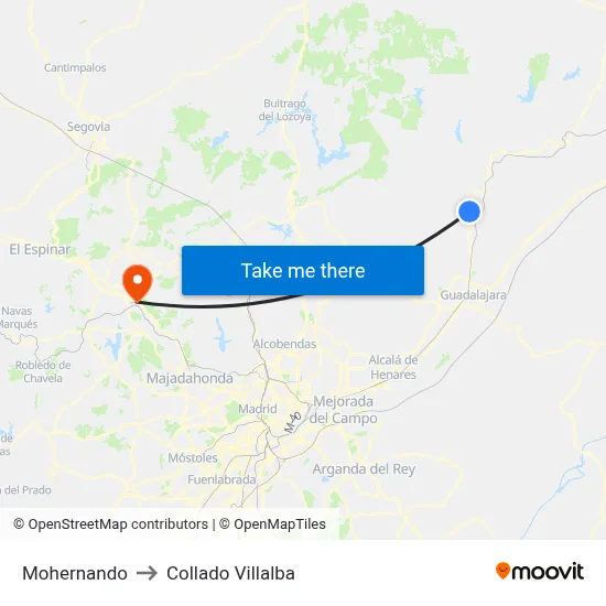 Mohernando to Collado Villalba map