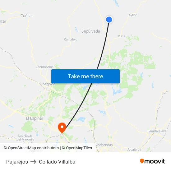 Pajarejos to Collado Villalba map
