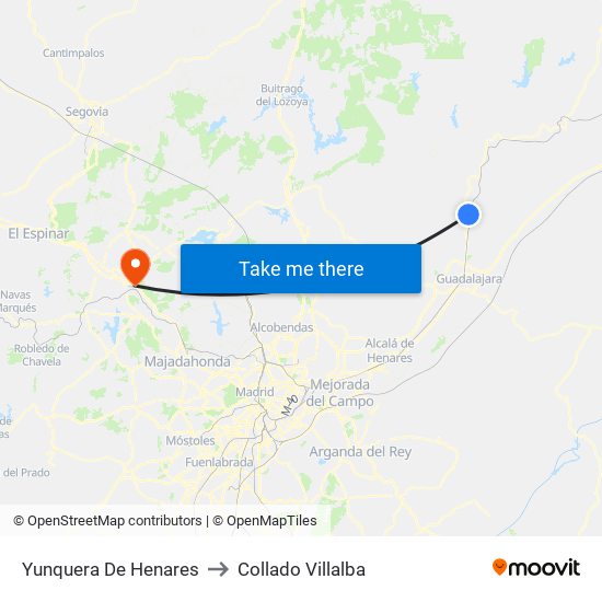 Yunquera De Henares to Collado Villalba map