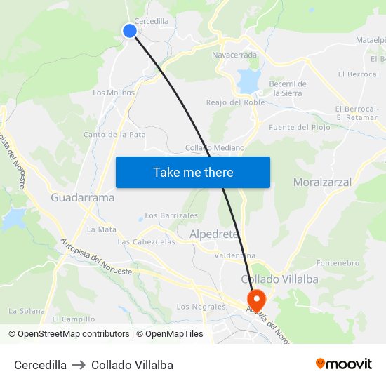 Cercedilla to Collado Villalba map