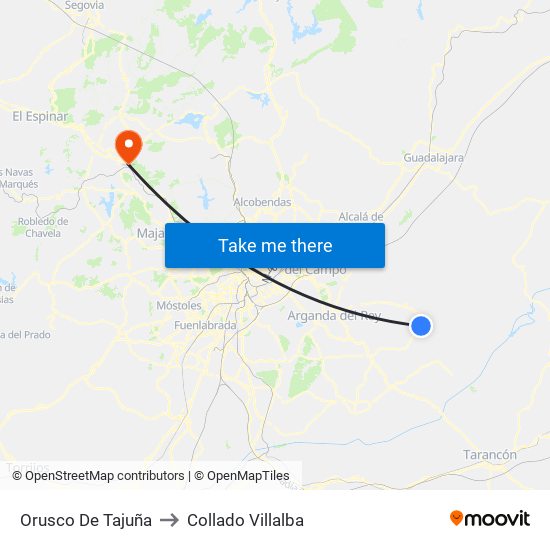 Orusco De Tajuña to Collado Villalba map