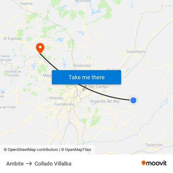 Ambite to Collado Villalba map