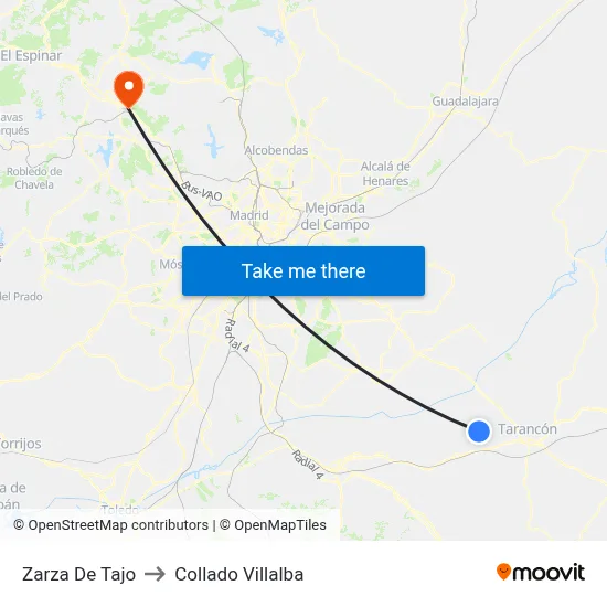Zarza De Tajo to Collado Villalba map