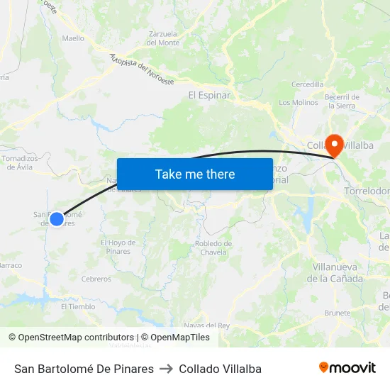 San Bartolomé De Pinares to Collado Villalba map