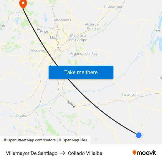 Villamayor De Santiago to Collado Villalba map