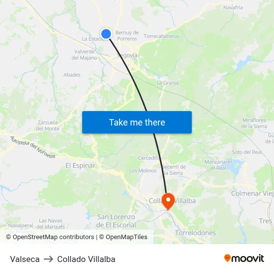 Valseca to Collado Villalba map