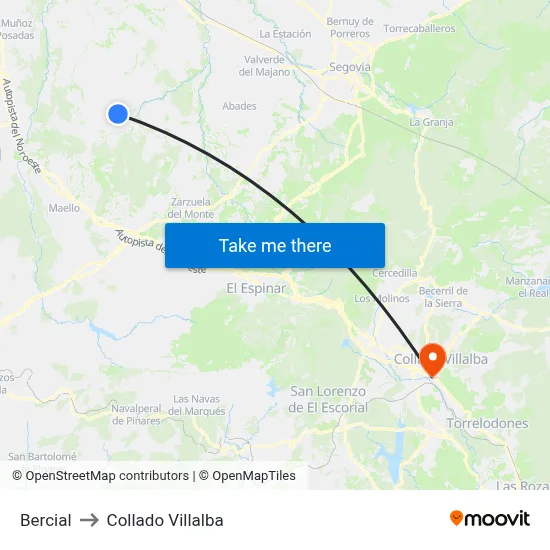 Bercial to Collado Villalba map