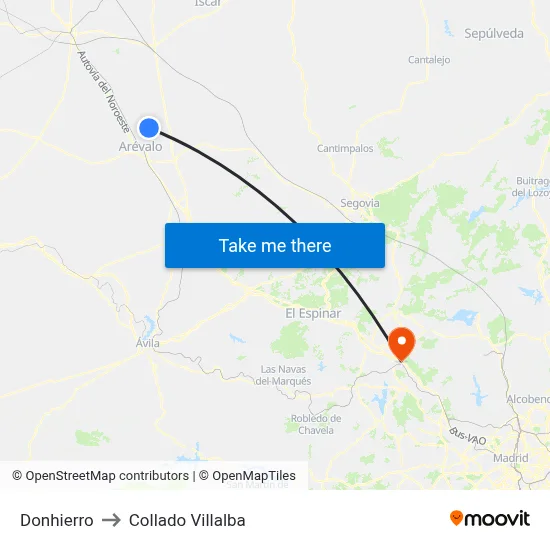 Donhierro to Collado Villalba map