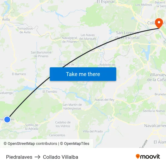 Piedralaves to Collado Villalba map