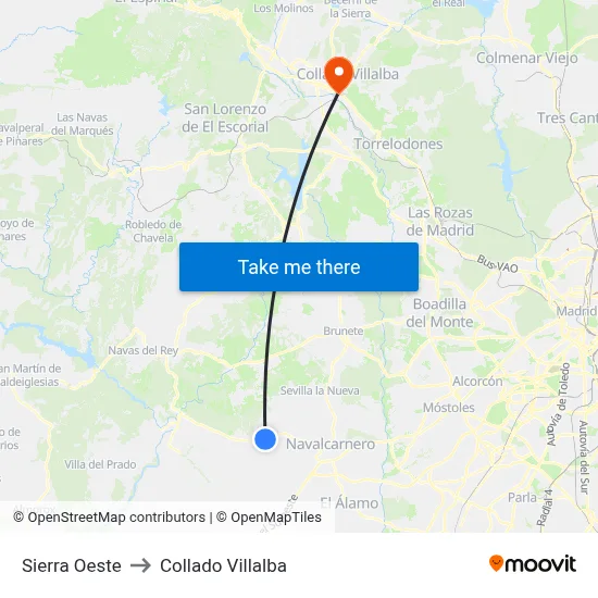 Sierra Oeste to Collado Villalba map