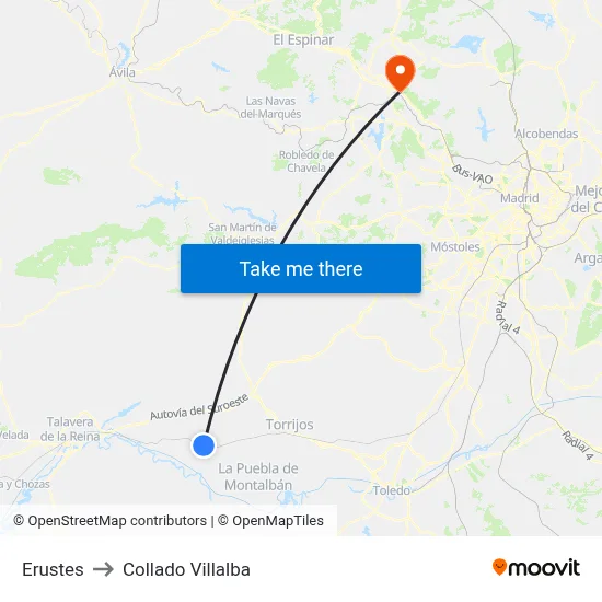Erustes to Collado Villalba map