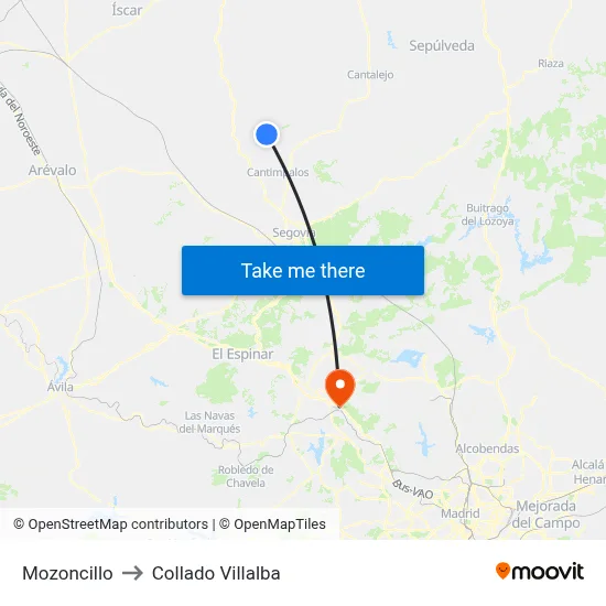 Mozoncillo to Collado Villalba map